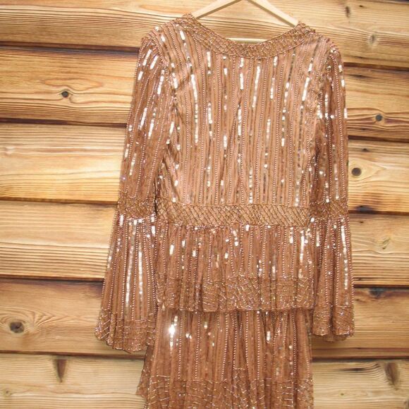 Mac Duggal 5442 Womens Embellished Bell Sleeve Tiered Gown Dress Copper - Picture 13 of 15